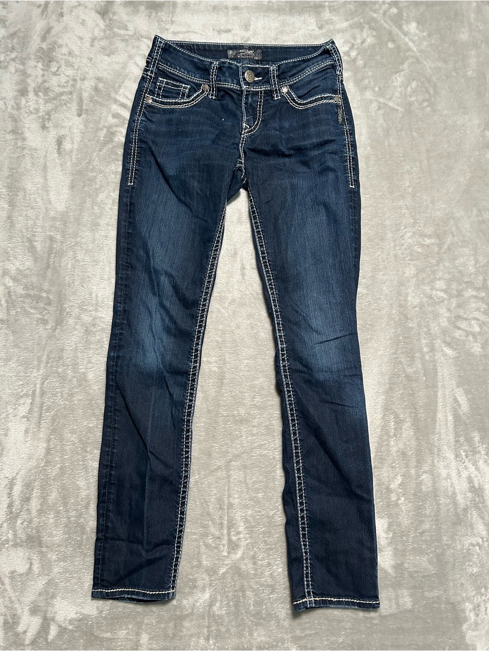 Silver Suki Skinny Jeans Women’s 26/31 Dark Wash Denim Heavy Stitch